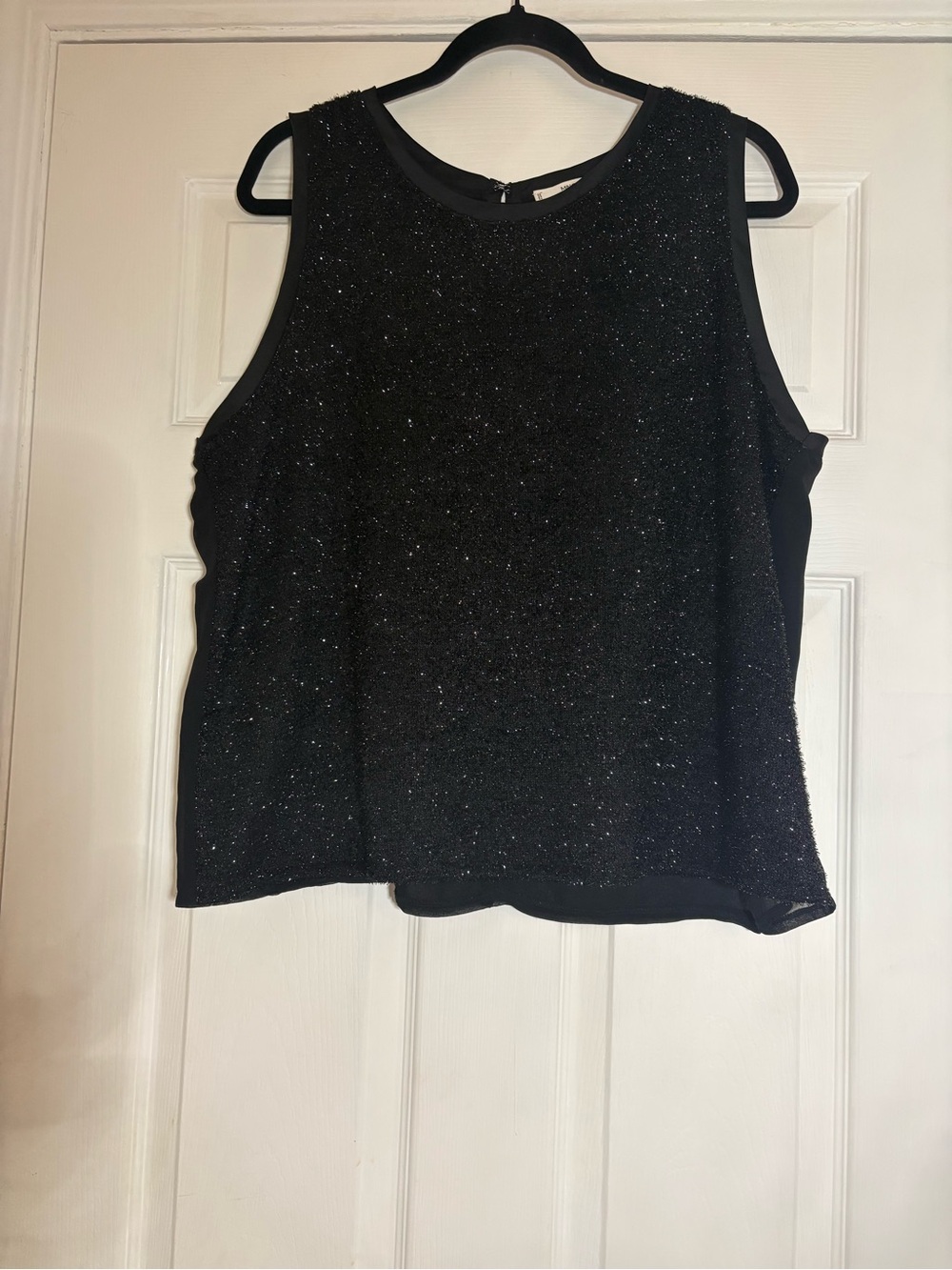 Sparkle-Trim Black Sleeveless Tank Top